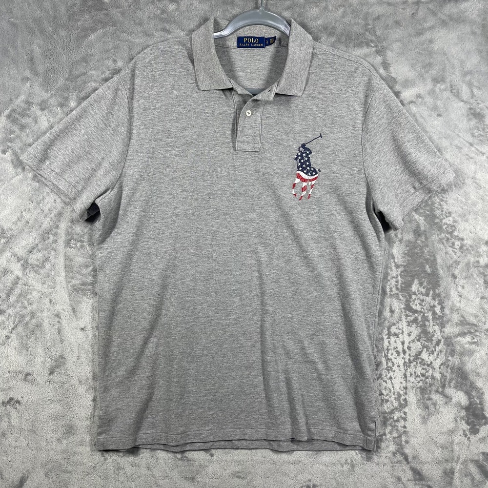 Polo Ralph Lauren Gray Short Sleeve Polo Shirt American‎ Big Pony Size Mens L